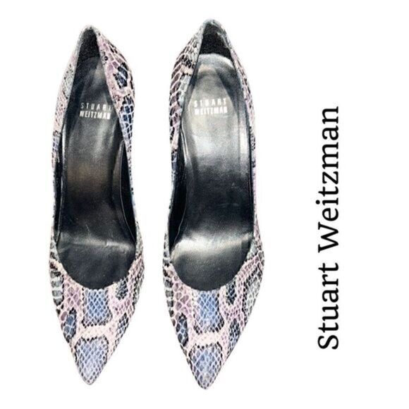 STUART WEITZMAN Grey/Purple/Blue Snake Print Stiletto Heels 5”heel Sz 8.5 GUC - Picture 1 of 9